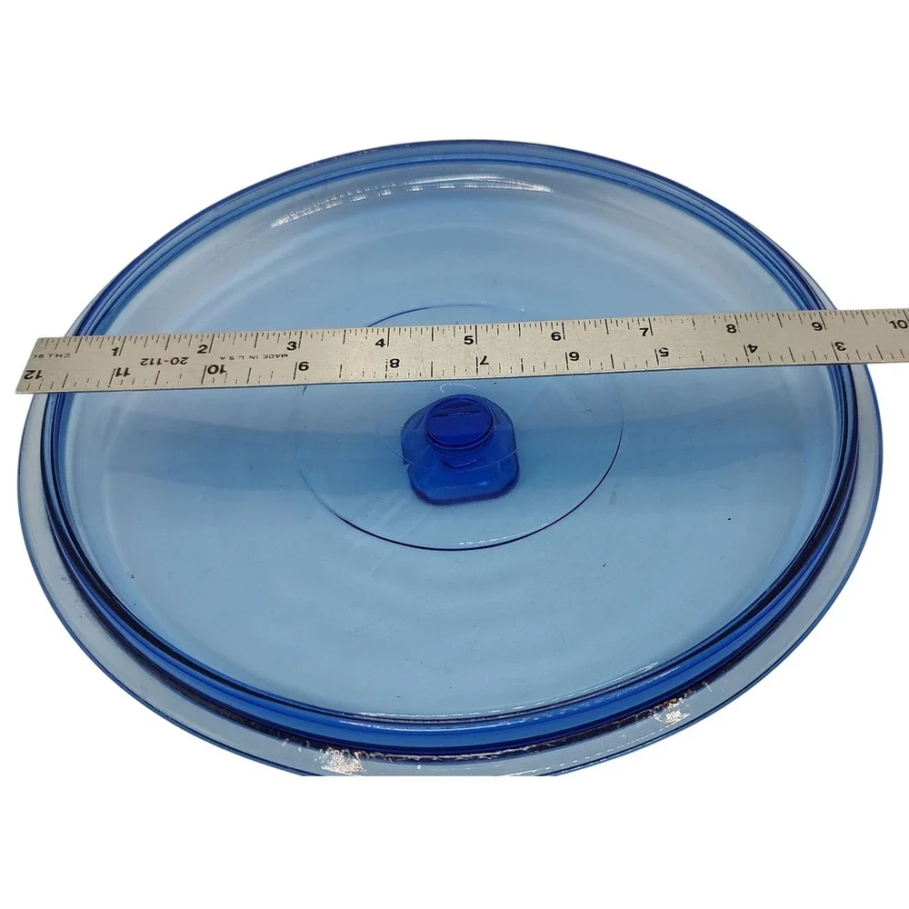 Colt Blue Casserole Lid Only Glass Two Quart 9.5‎ Inches Square Handle Unmarked
